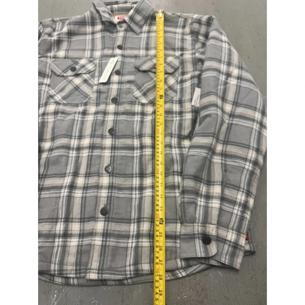 Wrangler Flannel Jacket Men Medium Gray Plaid Sherpa Lined Rugged Lumberjack NWT